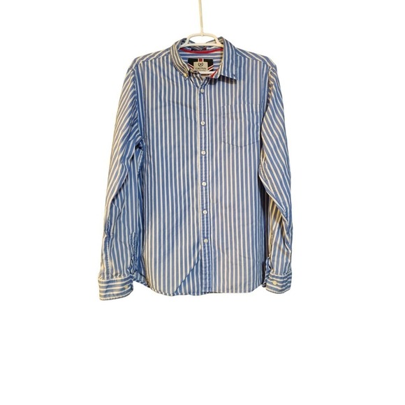 Cactus New York Mens L Handmade in India Shirt Blue White Striped 100%‎ Cotton - Picture 1 of 16
